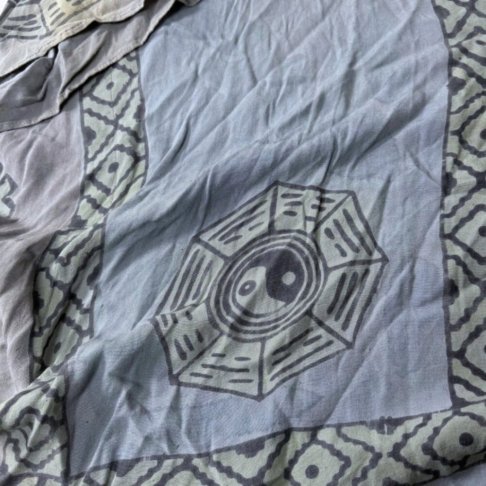 Vintage Handmade Blue Ying Yang Tunic Shirt Kaftan Oversized Hippie Lagen Flawed - Picture 8 of 12